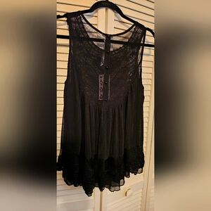 Lacey Boho Embroidered Black Tank Top